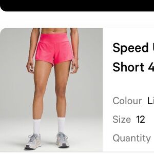Lululemon Speed Up Mid Rise Lined 4” Shorts Pink Backpocket Retail $68 12